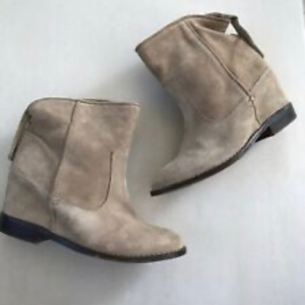 Zara Hidden Wedge Suede Slouch Bootie Taupe Grey